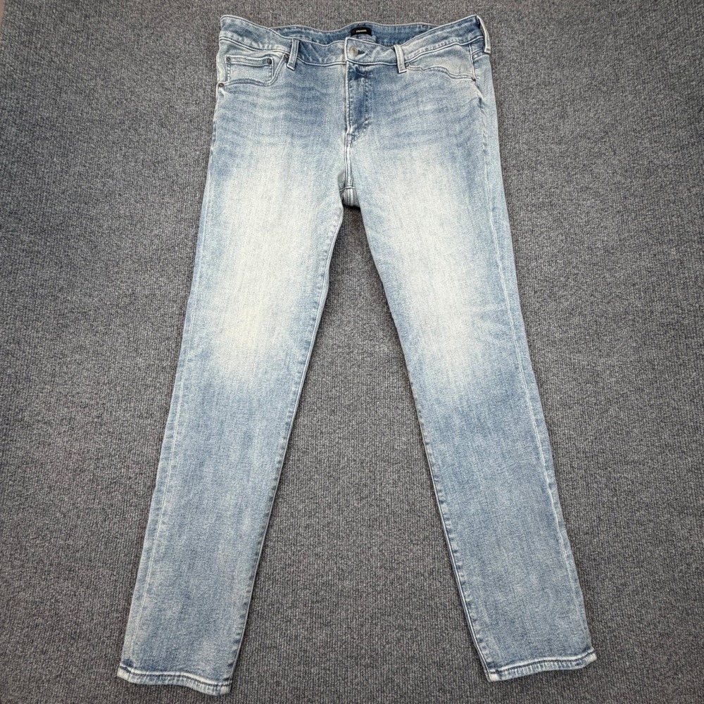 Express Skinny Jeans Mens 38x32 (Fits as 37x30)‎ Light Wash 4-Way Hyper Stretch